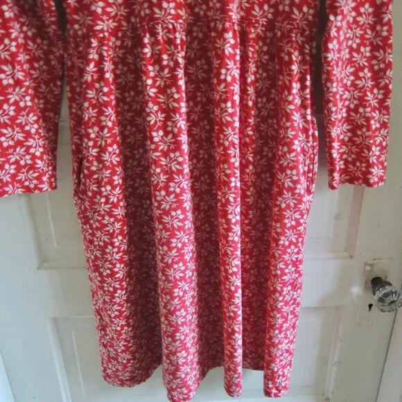 Lands' End Girls Red & White Floral Cotton Knit Dress 12 - Picture 3 of 7